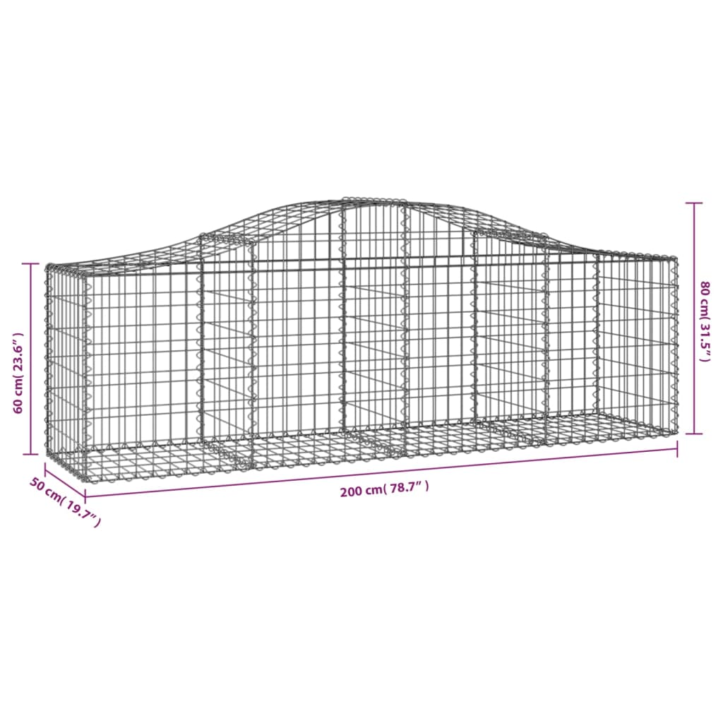 Arched Gabion Baskets 10 pcs 200x50x60/80 cm Galvanised Iron