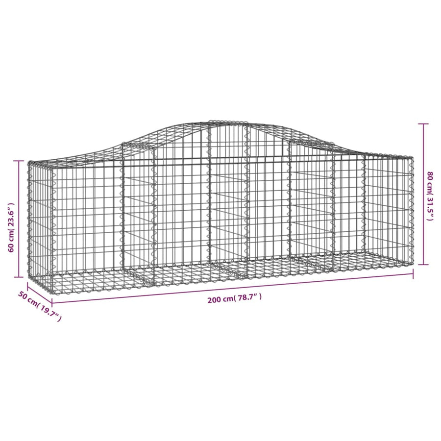 Arched Gabion Baskets 15 pcs 200x50x60/80 cm Galvanised Iron