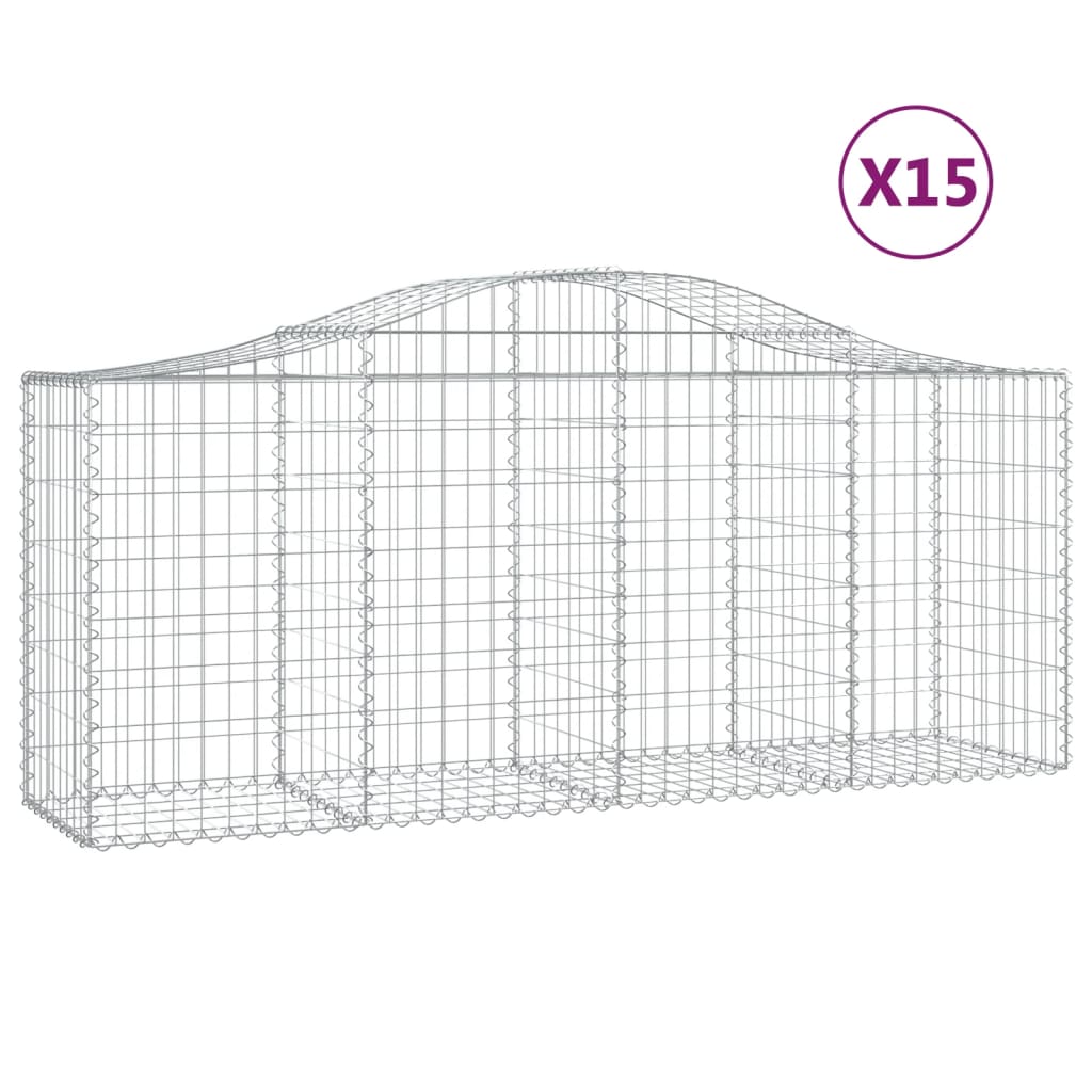 Arched Gabion Baskets 15 pcs 200x50x80/100 cm Galvanised Iron
