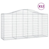 Arched Gabion Baskets 12 pcs 200x50x100/120 cm Galvanised Iron - Front View