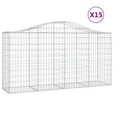 Arched Gabion Baskets 15 pcs 200x50x100/120 cm Galvanised Iron - Front View