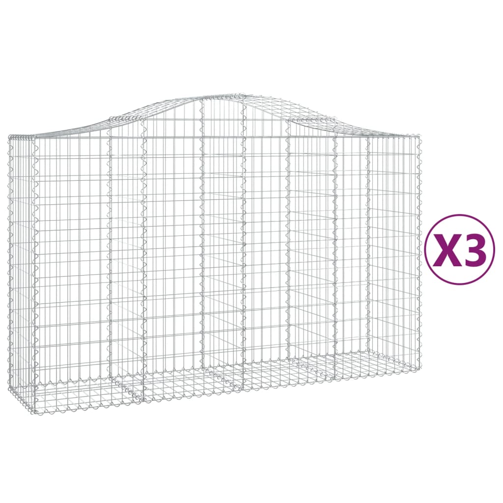 Arched Gabion Baskets 3 pcs 200x50x120/140 cm Galvanised Iron