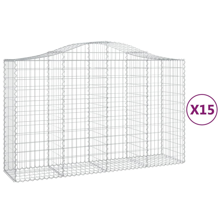 Arched Gabion Baskets 15 pcs 200x50x120/140 cm Galvanised Iron