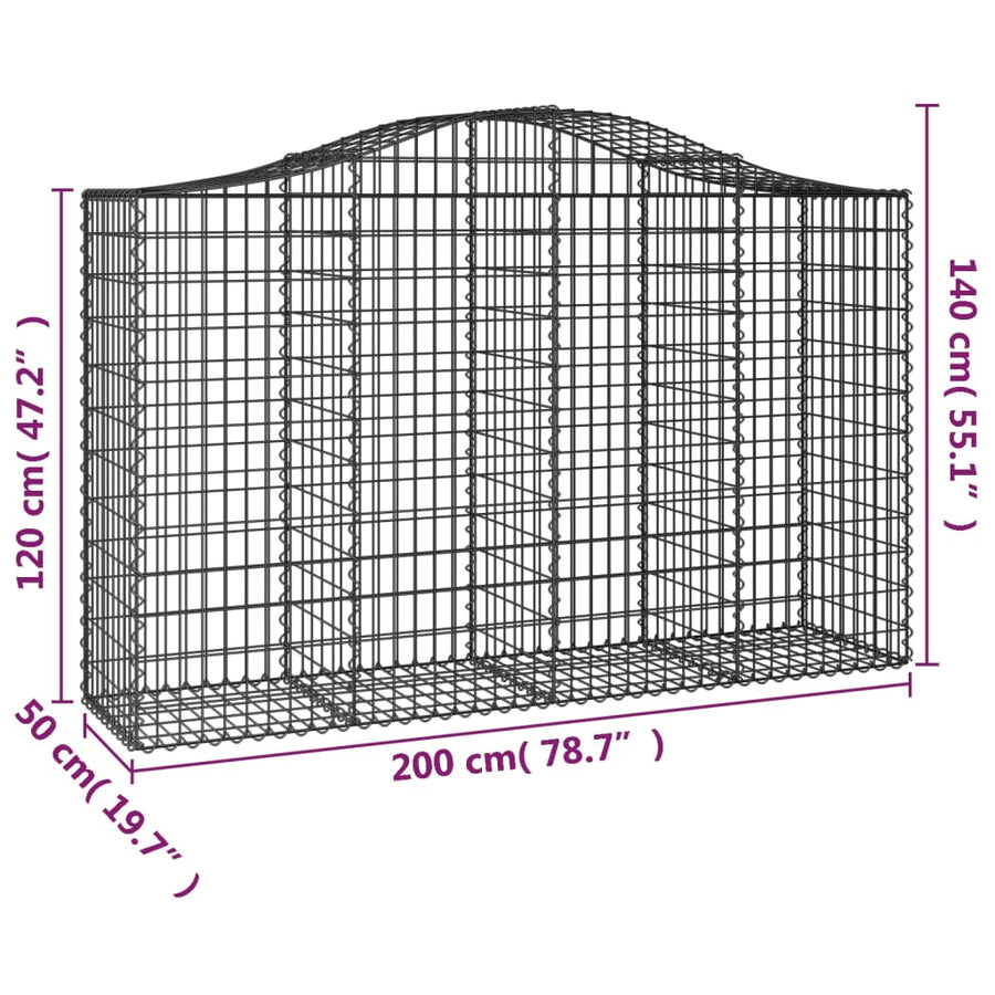 Arched Gabion Baskets 25 pcs 200x50x120/140 cm Galvanised Iron