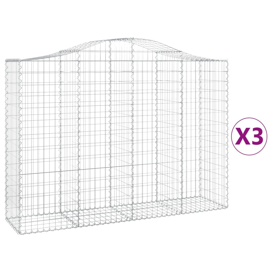 Arched Gabion Baskets 3 pcs 200x50x140/160 cm Galvanised Iron
