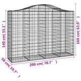 Arched Gabion Baskets 3 pcs 200x50x140/160 cm Galvanised Iron - Rear View