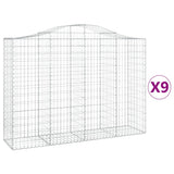 Arched Gabion Baskets 9 pcs 200x50x140/160 cm Galvanised Iron - Front View