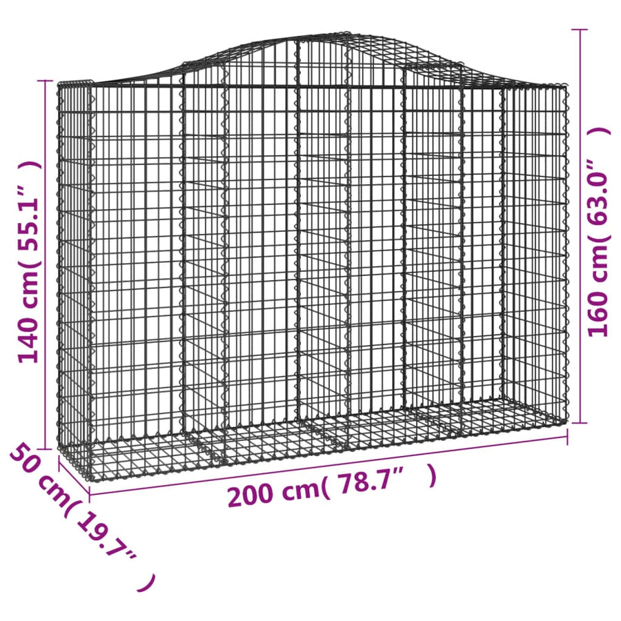 Arched Gabion Baskets 9 pcs 200x50x140/160 cm Galvanised Iron