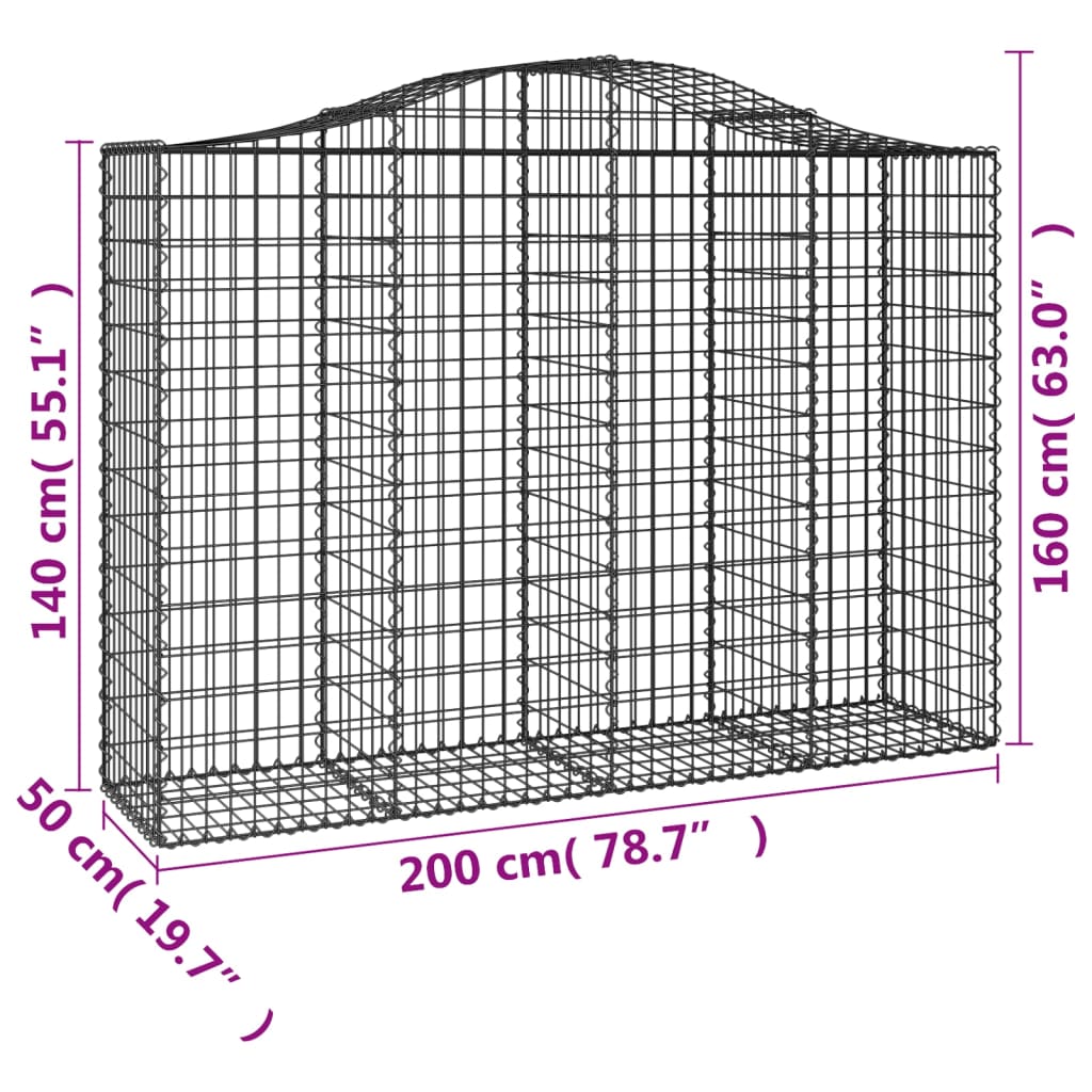 Arched Gabion Baskets 20 pcs 200x50x140/160 cm Galvanised Iron
