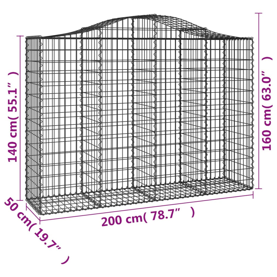 Arched Gabion Baskets 20 pcs 200x50x140/160 cm Galvanised Iron