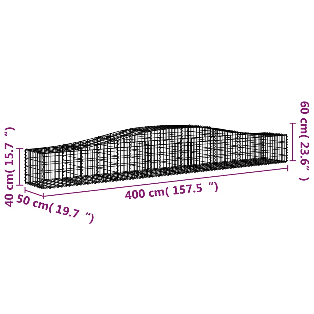 Arched Gabion Baskets 20 pcs 400x50x40/60 cm Galvanised Iron