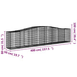 Arched Gabion Baskets 2 pcs 400x50x80/100 cm Galvanised Iron - Rear View