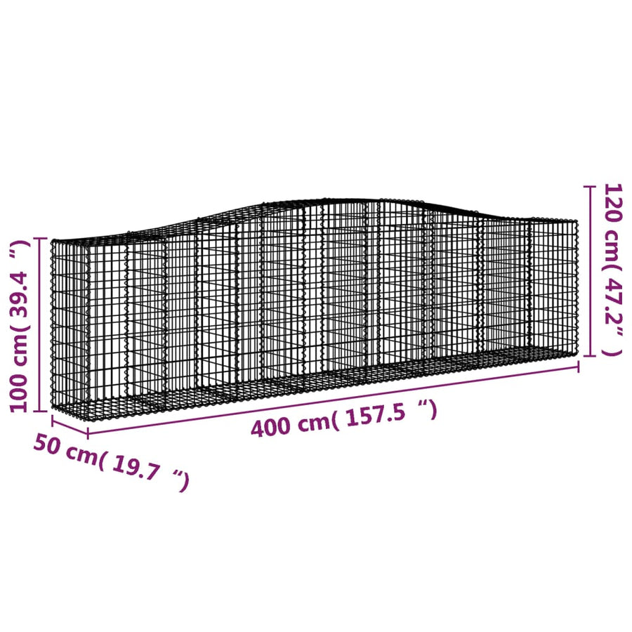 Arched Gabion Baskets 3 pcs 400x50x100/120 cm Galvanised Iron