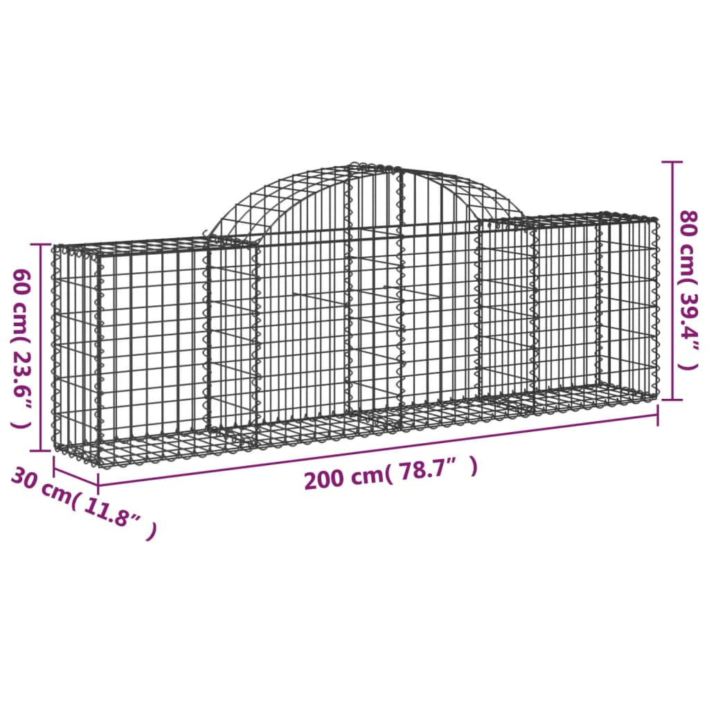 Arched Gabion Baskets 2 pcs 200x30x60/80 cm Galvanised Iron