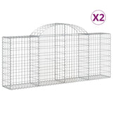 Arched Gabion Baskets 2 pcs 200x30x80/100 cm Galvanised Iron - Front View