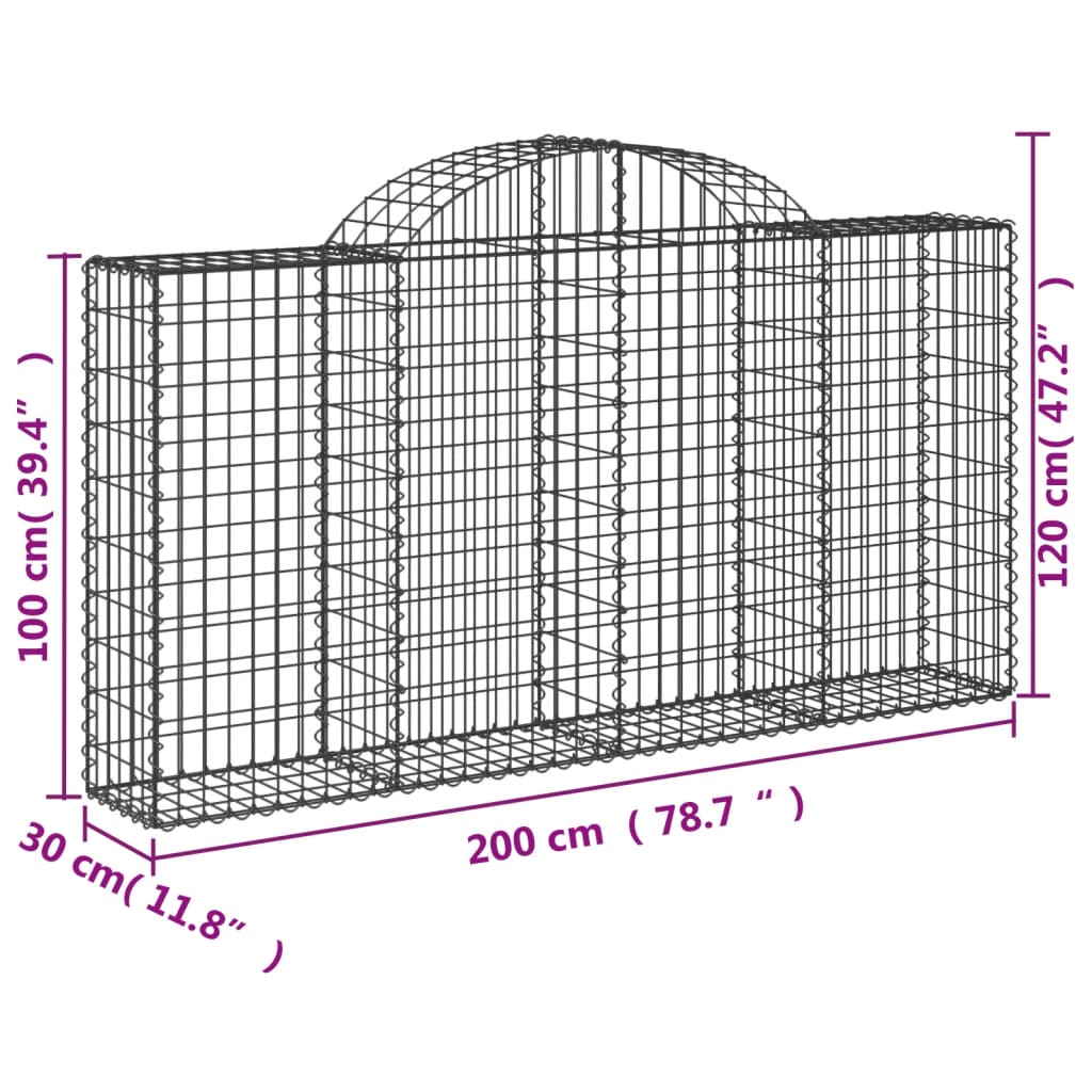 Arched Gabion Baskets 30 pcs 200x30x100/120 cm Galvanised Iron