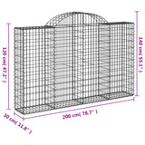 Arched Gabion Baskets 4 pcs 200x30x120/140 cm Galvanised Iron