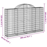 Arched Gabion Baskets 5 pcs 200x30x120/140 cm Galvanised Iron - Rear View