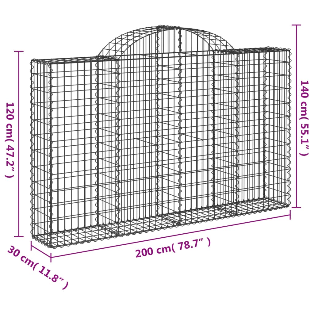 Arched Gabion Baskets 9 pcs 200x30x120/140 cm Galvanised Iron