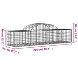 Arched Gabion Baskets 6 pcs 200x50x40/60 cm Galvanised Iron - Rear View