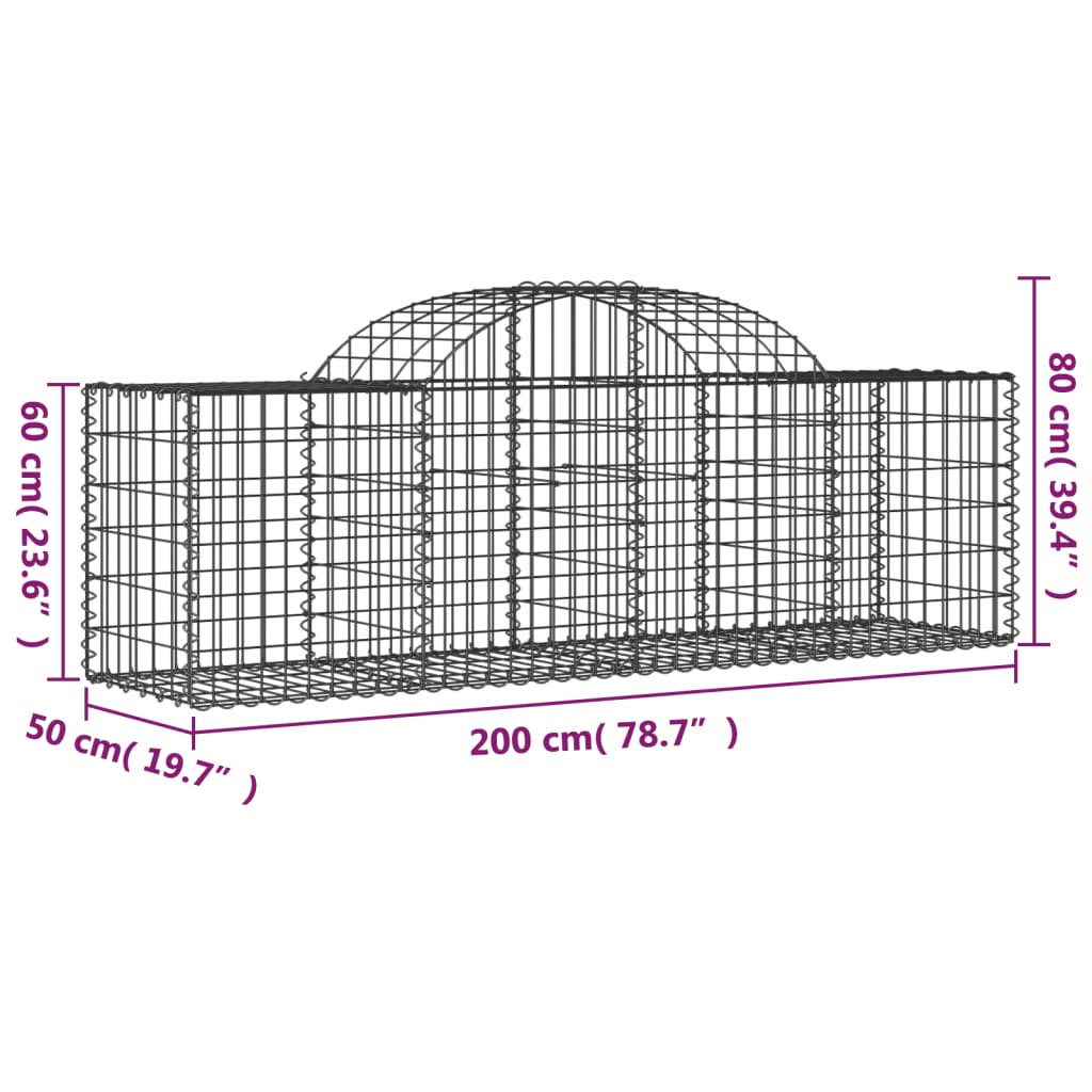Arched Gabion Baskets 10 pcs 200x50x60/80 cm Galvanised Iron
