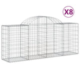 Arched Gabion Baskets 8 pcs 200x50x80/100 cm Galvanised Iron - Front View