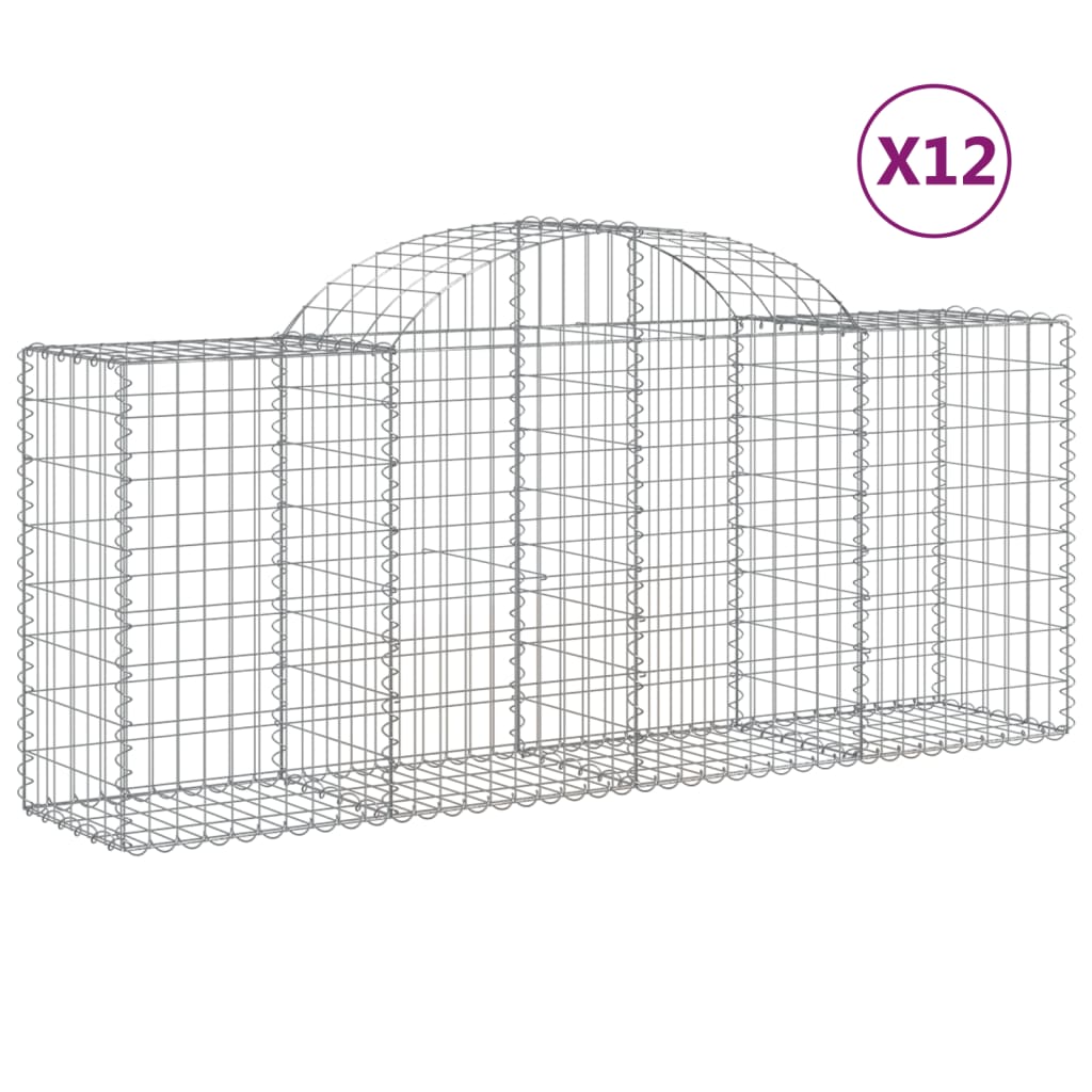 Arched Gabion Baskets 12 pcs 200x50x80/100 cm Galvanised Iron