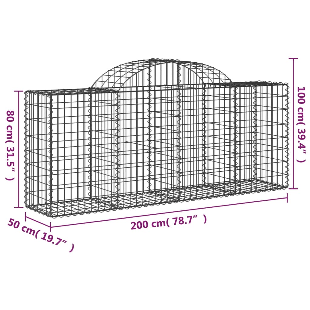 Arched Gabion Baskets 20 pcs 200x50x80/100 cm Galvanised Iron