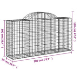 Arched Gabion Baskets 10 pcs 200x50x100/120 cm Galvanised Iron - Rear View