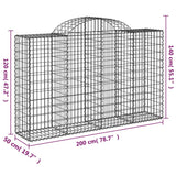 Arched Gabion Baskets 6 pcs 200x50x120/140 cm Galvanised Iron - Rear View