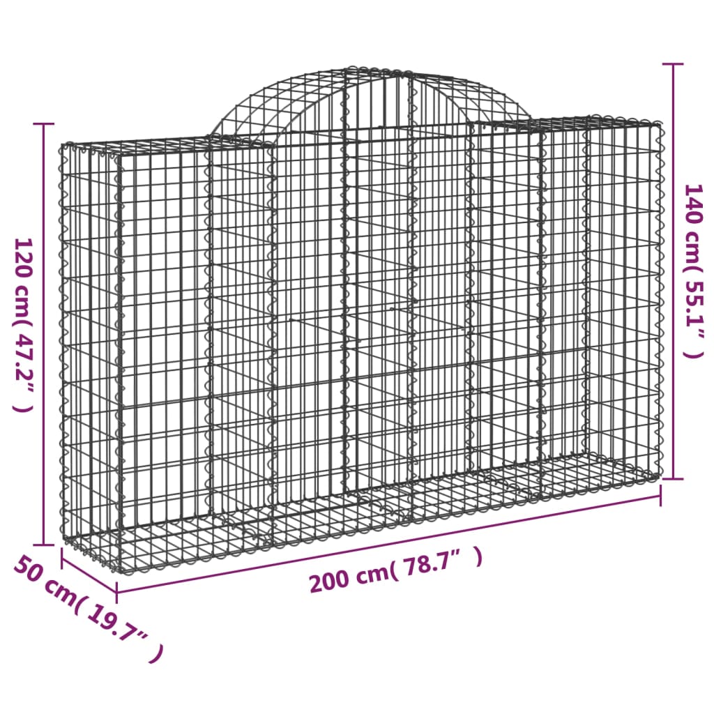 Arched Gabion Baskets 13 pcs 200x50x120/140 cm Galvanised Iron