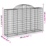 Arched Gabion Baskets 18 pcs 200x50x120/140 cm Galvanised Iron - Rear View