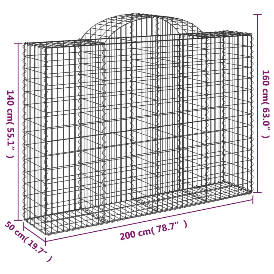 Arched Gabion Baskets 2 pcs 200x50x140/160 cm Galvanised Iron