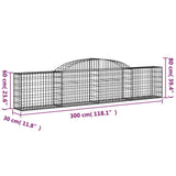 Arched Gabion Baskets 9 pcs 300x30x60/80 cm Galvanised Iron - Rear View