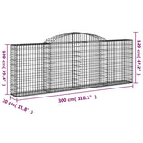Arched Gabion Baskets 4 pcs 300x30x100/120 cm Galvanised Iron