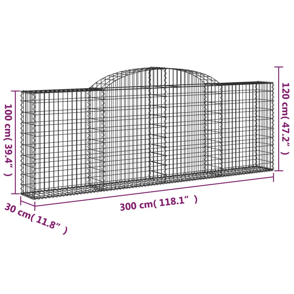 Arched Gabion Baskets 25 pcs 300x30x100/120 cm Galvanised Iron