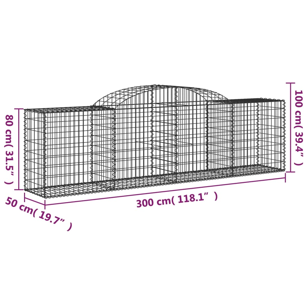 Arched Gabion Baskets 20 pcs 300x50x80/100 cm Galvanised Iron