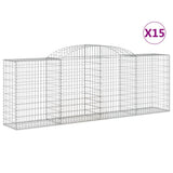Arched Gabion Baskets 15 pcs 300x50x100/120 cm Galvanised Iron - Front View