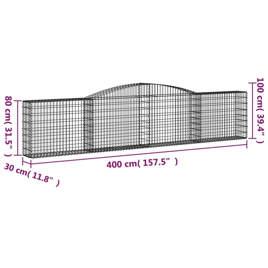 Arched Gabion Baskets 8 pcs 400x30x80/100 cm Galvanised Iron