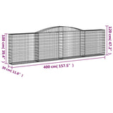 Arched Gabion Baskets 2 pcs 400x30x100/120 cm Galvanised Iron - Rear View