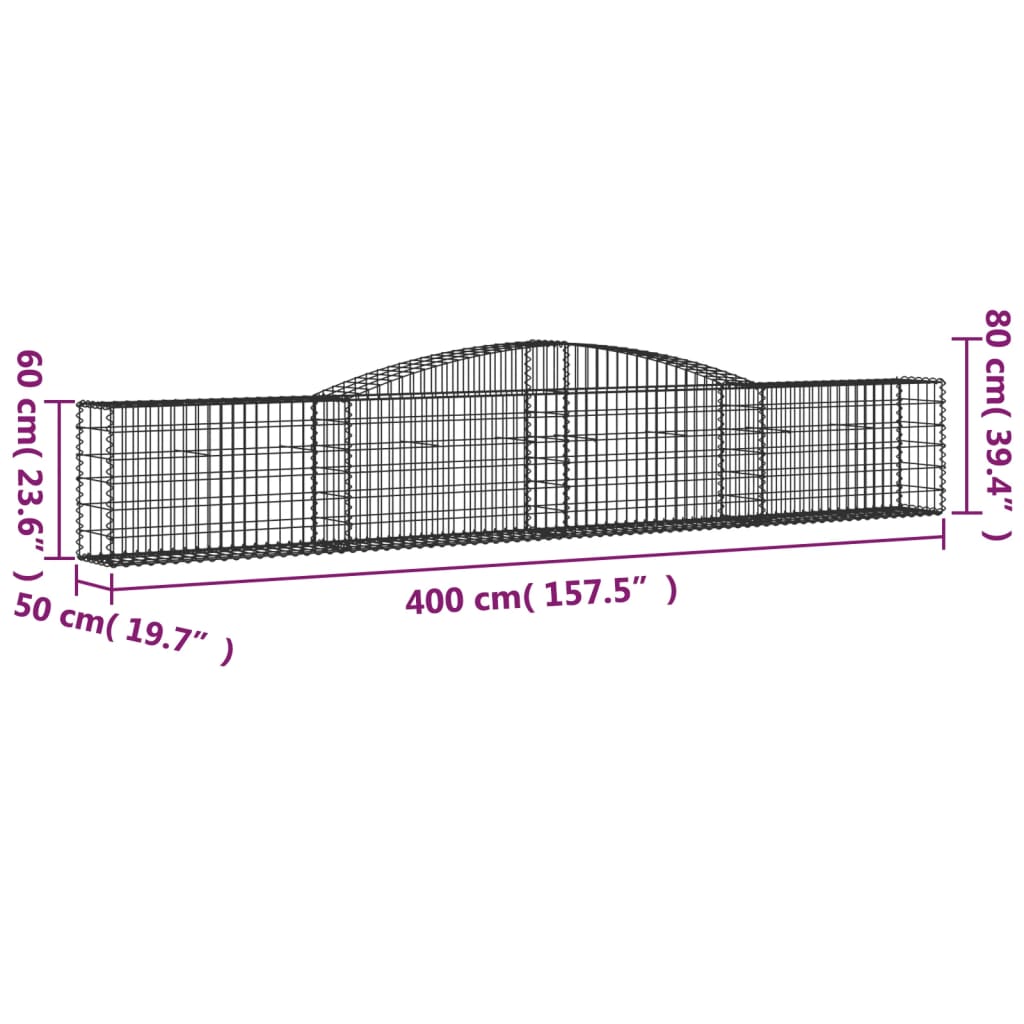 Arched Gabion Baskets 9 pcs 400x50x60/80 cm Galvanised Iron