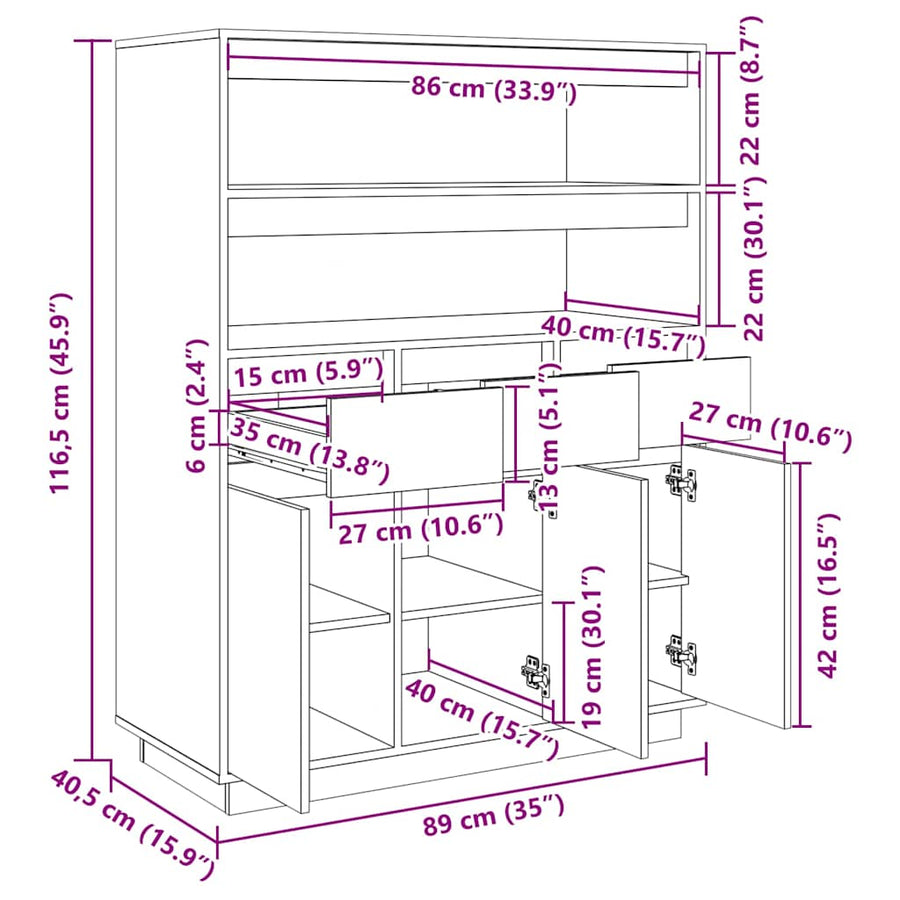 Highboard 89x40x116.5 cm Solid Wood Pine