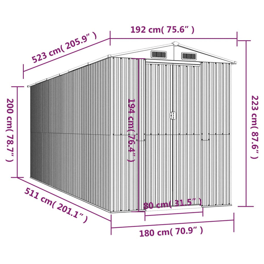 Garden Shed Light Brown 192x523x223 cm Galvanised Steel