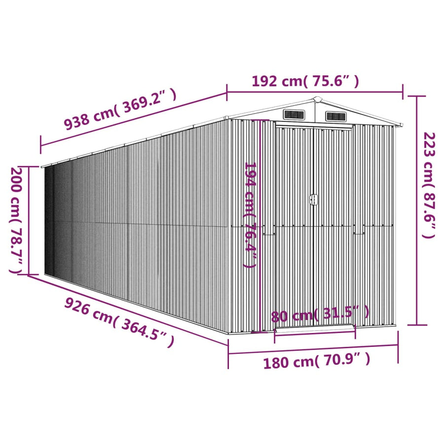 Garden Shed Light Brown 192x938x223 cm Galvanised Steel