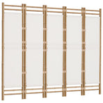 Folding 5-Panel Room Divider 200 cm Bamboo and Canvas