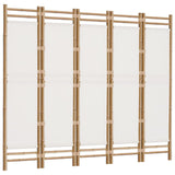 Folding 5-Panel Room Divider 200 cm Bamboo and Canvas - Side View