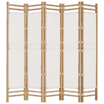 Folding 5-Panel Room Divider 200 cm Bamboo and Canvas