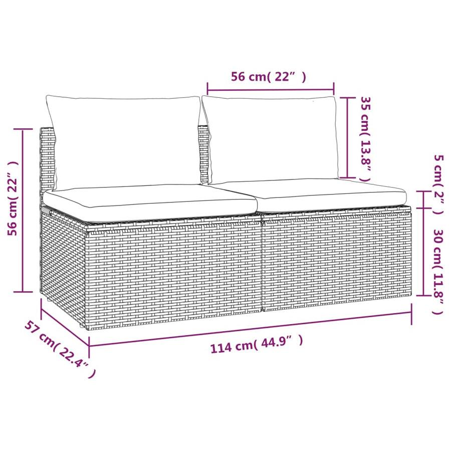 2-Seater Garden Sofa with Cushions Grey Poly Rattan