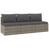 3-Seater Garden Sofa with Cushions Grey Poly Rattan - Front View