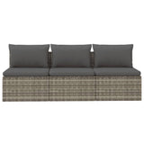 3-Seater Garden Sofa with Cushions Grey Poly Rattan - Top-Down View